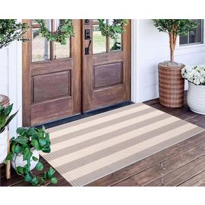 Grey and White Outdoor Rug 2'x4',Striped Front Porch Rug Machine Washable Front Door Mat Entryway Throw Rug for Front Porch Indoor Outdoor Doormat
