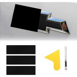 QianBao Compatible with 11.8" x 4" Chevy Bowtie Emblem Vinyl Wrap Kit with Spatula and Cutter 3 Pcs Universal Logo Overlay Black