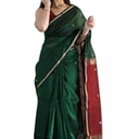 Women's Cotton Blend Saree With Zari Work & Unstitched Blouse Piece (Dark Green Blue)