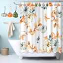 Geelin Fall Pumpkin Shower Curtain Set, 72" W x 72" H Vintage Fall Pumpkins Shower Curtain with 12 Pumpkin Hooks for Autumn Bathroom Decoration Scalloped Home Thanksgiving Bathroom Decor