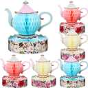 Wettarn 6 Pcs Floral Tea Party Decorations Princess Party Tea Honeycomb Tea Party Centerpieces for Tables Spring Summer Birthday Decors 3D Vintage Teapot Vase Decors for Wedding Girls Women (Floral)