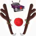 Reindeer Antlers for Cars with Red Nose, Jingle Bells & Tail - Christmas Car Decorations for Cars SUV Truck Premium Antlers Kit, Vehicle Ornament Set for Auto Accessories, Xmas Holiday Decor