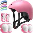 Kids Bike Helmet Set, Adjustable Helmet for Ages 3-8 Year Boys Girls, Toddler Pad Set with Knee and Elbow Pads for Bike, Roller, Skating, Scooter, Longboard and More Sports, 6 Color (Pink), Small