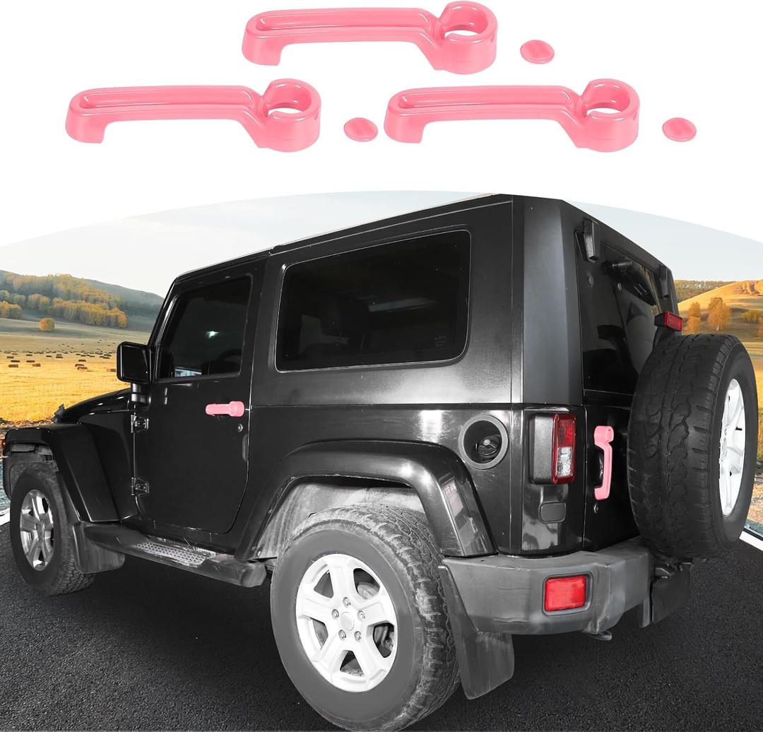 for Jeep JK Door Handle Cover Trim Pink for Jeep Wrangler JK 2DR 2007-2017 Pink Exterior Accessories 3pcs