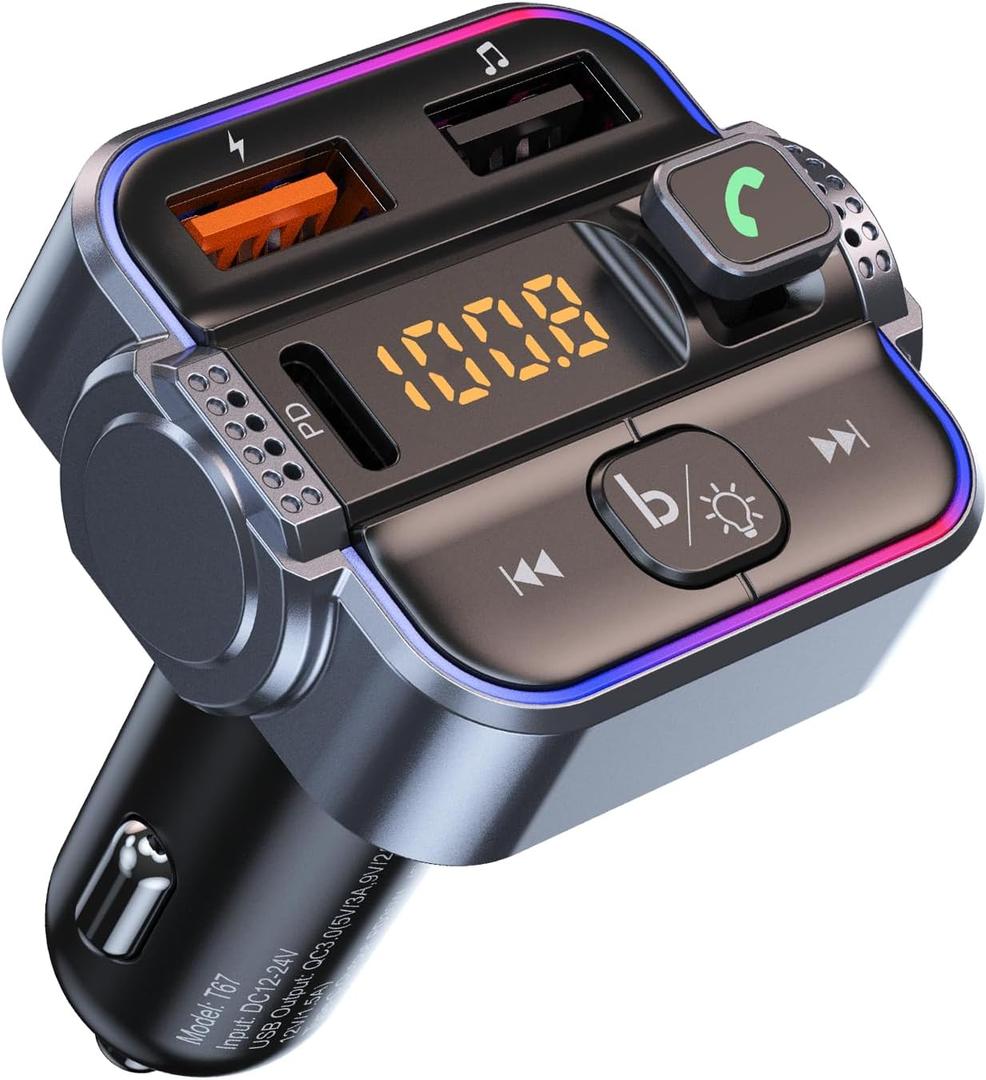 Bluetooth 5.3 FM Transmitter Car Adapter, Dual Micphone Hands-Free Calls Wireless Radio Receiver, PD 30W & QC3.0 Fast Car Charger
