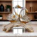 Silvery and Gold Couple Swan Figurine, Romantic Swan Sculpture Statue for Home Decor, Wedding Gift, Table Centerpiece, Mantel Shelf Art Ornament