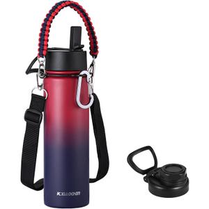 KXIAOCHEN Insulated Water Bottle, Stainless Steel Water Bottle, 2 Lids (Straw and Handle Lid),Wide Mouth Metal Water Bottles Keep Hot and Cold, Double Walled, Thermo Mug, Metal Canteen