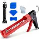 Caulk Gun Kit, Caulking Gun No Drip with 3 Silicone Caulking Tool and 3 in 1 Caulk Remover Tool, 15:1 Thrust Ratio, Professional Hand Caulking Gun Tool for the Seams of Bathroom and Kitchen Sinks (Red)
