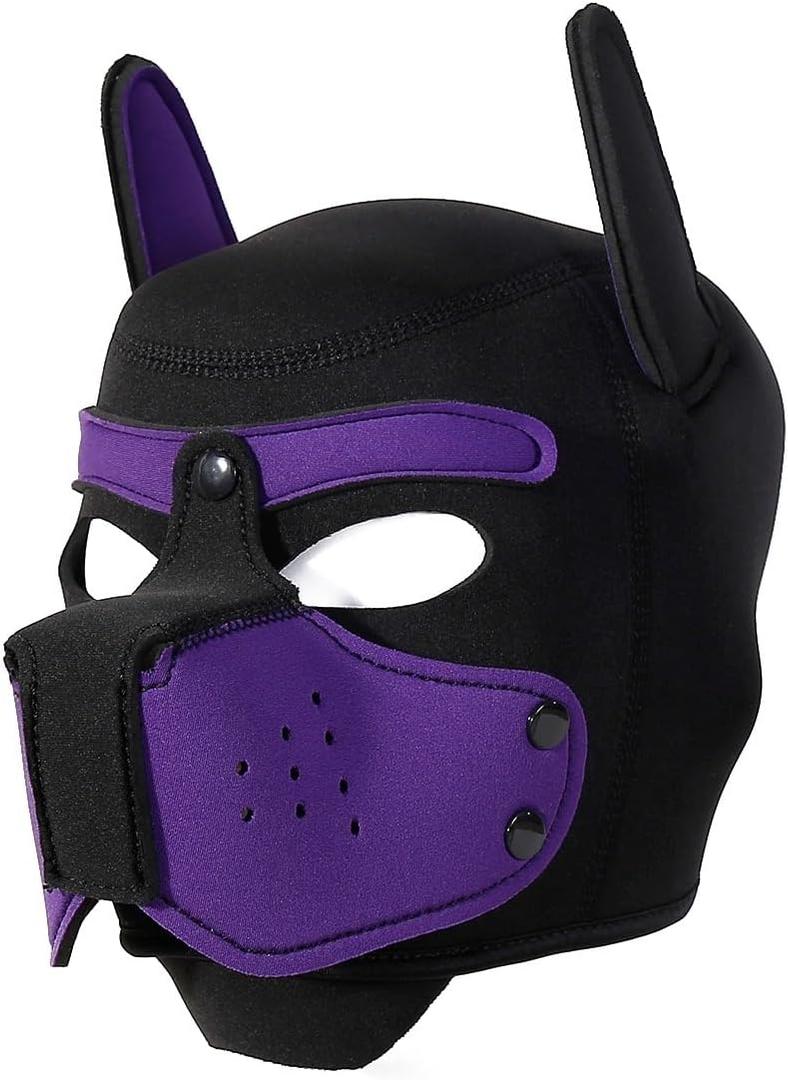 Pup Hood, Pup Play Hood, Removable Dog Full Face Pup Hood (Purple)