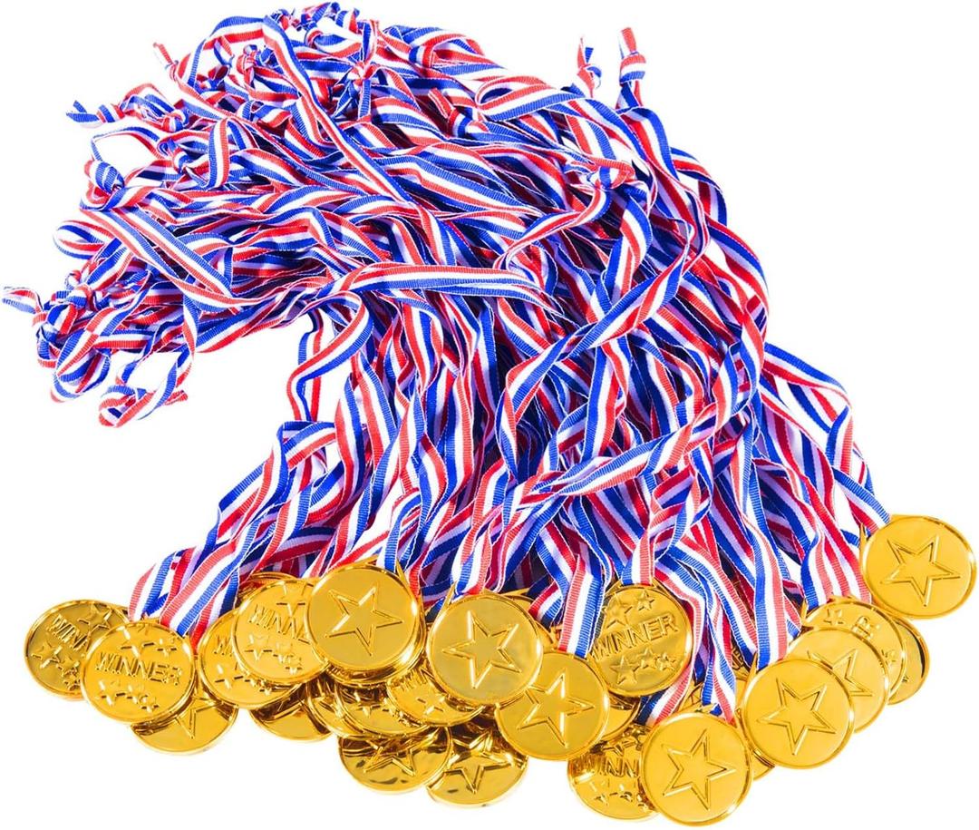 KISEER 40 Pieces Plastic Gold Winner Award Medals Bulk for Sports, Games Competitions, Party Favors and Decorations