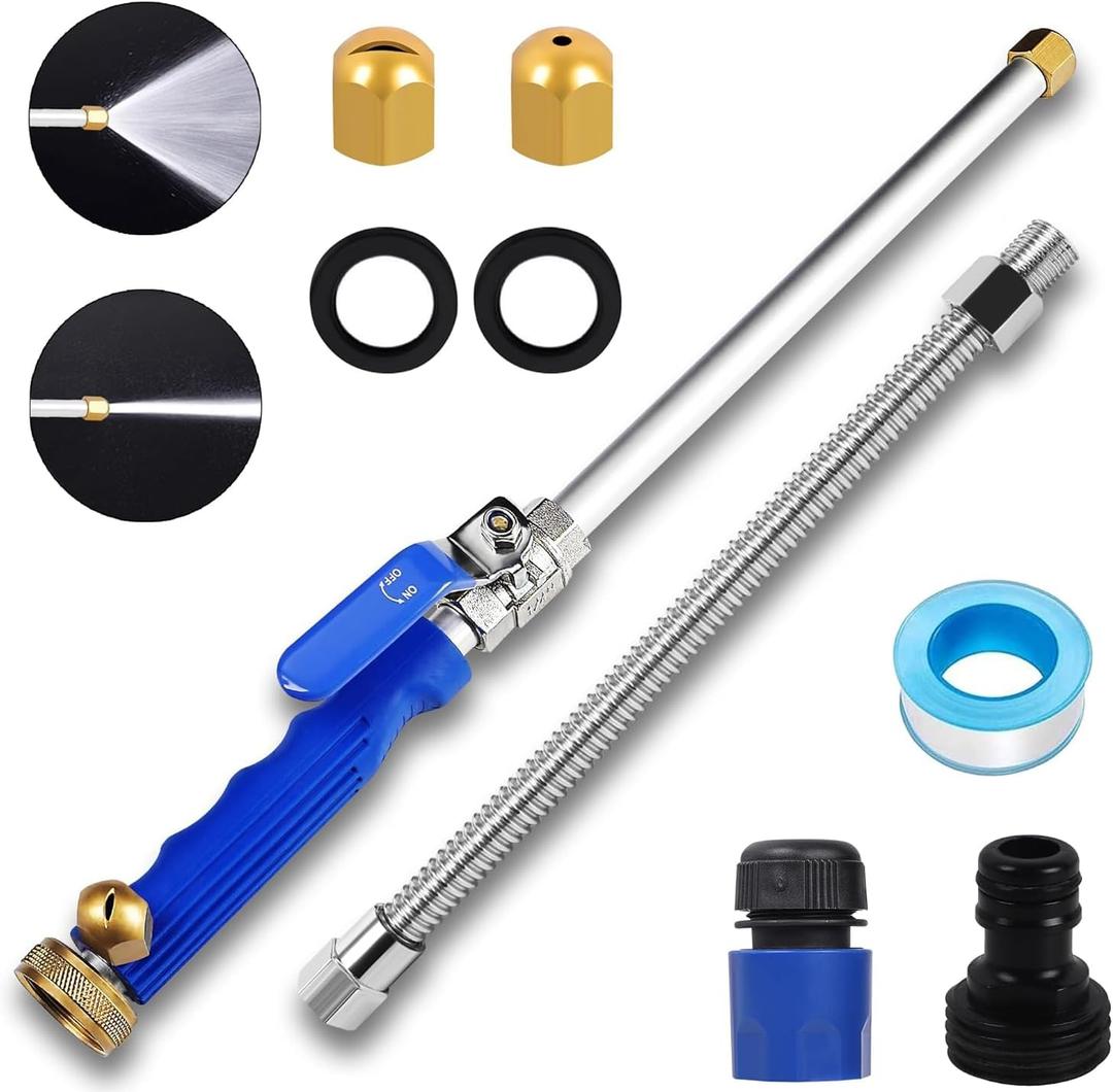 High Pressure Power Washer Wand,Watering Sprayer Cleaning Tool,Upgraded Hydro Jet Water Hose Nozzle with 2 Different Nozzles,Quick Connect FlexibleWand Lance for Gutter Patio Car Pet Window (blue)