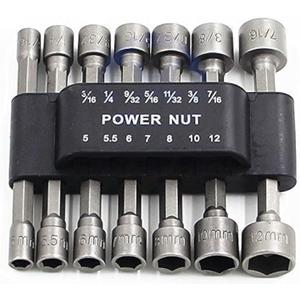 Power Nuts Driver Drill Bit Tools Set Metric Socket Wrench Screw 1/4'' Driver Hex Keys 14PCS (One Size)