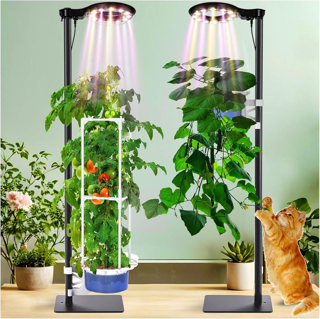 Indoor Plant Hydroponics Growing System Tower Kit with Grow light,Herb Vegetable Indoor Gardening System with Standing Floor Tall LED Grow Lights,Height Adjustable with Stand,Timer,Trellis (10 inch)