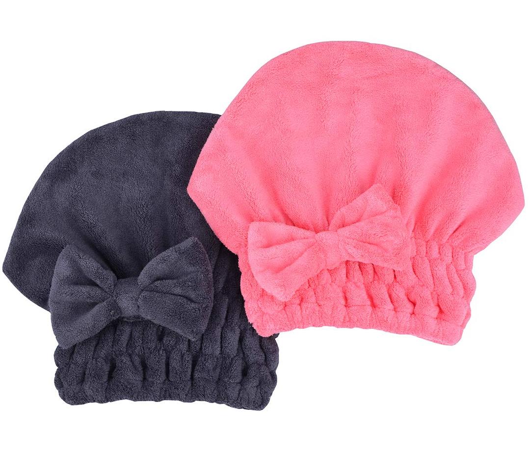 MAYOUTH Microfiber Hair Drying Towels Head wrap with Bow-Knot Shower Cap Hair Turban hairWrap Bath Cap for Curly Short or Long & Wet Hair Gift for Women 2pack (1darkgrey+rose Red)