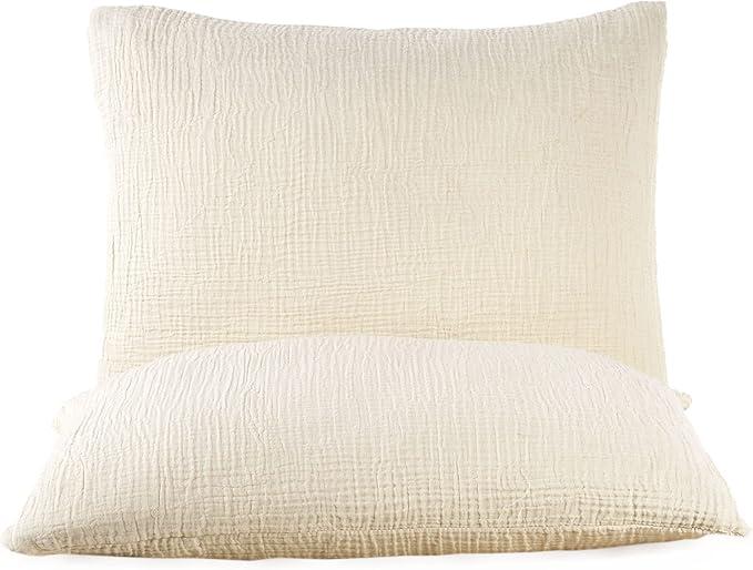 Organic Cotton King Pillowcases Set of 2 (20 x 36 Inches) – 4-Layer Muslin, Ultra Soft & Breathable, No Ironing Required, Lightweight Pre-Washed Pillow Covers (Ivory) | Muslin Pillowcases, Organic Cotton, Ligthtweight, Envelope Closure, Breathable Material