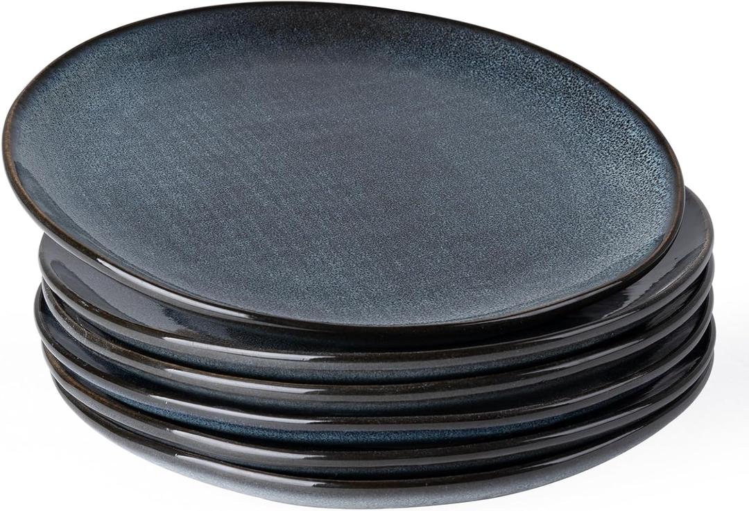 famiware Moonlight Dinner Plates Set of 6, 10.5 Inch Plates Set, Serving Dish Sets for Kitchen, Stoneware Dinnerware, Plate for Housewarming, Wedding, Microwave and Dishwasher Safe, Dark Blue