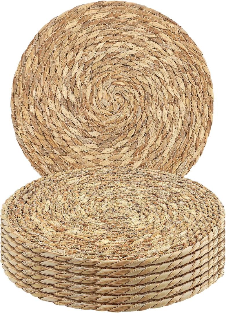 Set of 6 Round Woven Placemats - 13.8 Inches Natural Boho Rattan Wicker Table Mats for Home Dining Table