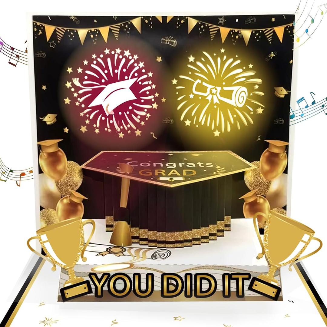 HigzYovn You Did it Graduation Cards 2026 Congrats Grad Pop Up Cards Grad Gift Card with Lights & Music for Graduation Decorations Class of 2026 Party Decorations