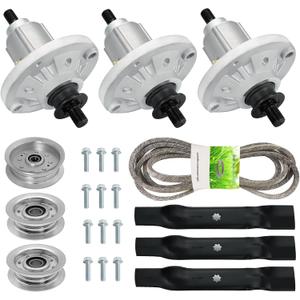 48" inch Deck Blade Spindle Belt Idler Kit Fits for John Deere X110 X120 D140 155C LA130, Spindle GY20454 GY21098 GX21833 GY20852, Includ Blade GX21784 GY20852, 1/2"x141" Belt GX20571 GX21833