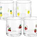 4 Pcs Fruit Icon Juice Glasses 14oz Cute Pattern Stemless Wine Glass for Summer Fruit Party Birthday Gift
