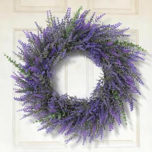 Lavender & Eucalyptus Wreath for Front Door 26"  All Season Artificial Wreath for Spring and Summer, Indoor Outdoor Wall, Porch, Window, Rustic Farmhouse Home Decor  Purple