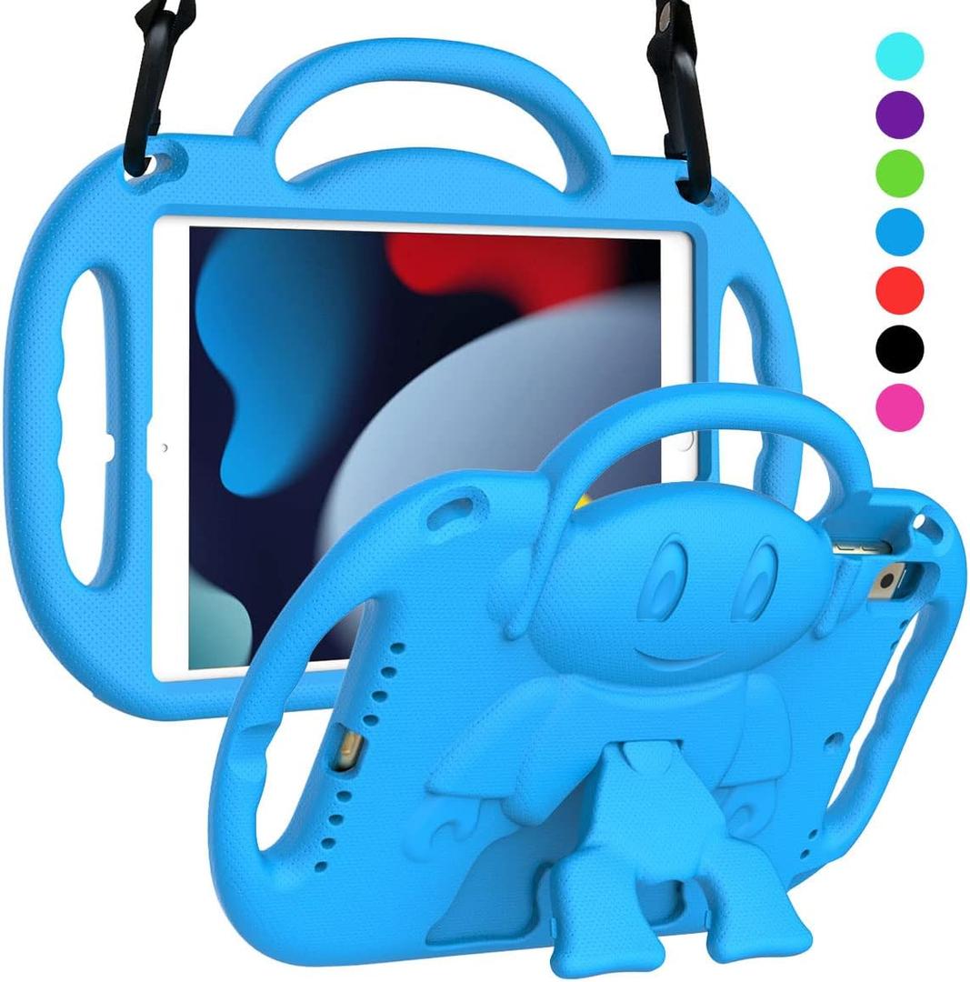 SUPLIK Kids Case for iPad 9th/8th/7th Generation (10.2 inch, 2021/2020/2019), iPad 10.2" Protective Case with Shoulder Strap Handle Stand for Apple iPad 7th/8th/9th Gen, Blue