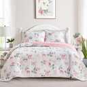 Floral Quilt Set Twin Size 68x86 with Pink Yellow Flower Soft Microfiber Lightweight Coverlet Bedspread Reversible Summer 2pc Quilted Bedding Set Bed Cover for All Season (1 Quilt+ 1 Shams)