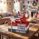 Geelin 4 Pcs 4th of July Wooden Book Stack Sign Decor, 250th Anniversary Patriotic Red White Blue USA Tabletop Decoration with Star Design, Rustic Farmhouse Tiered Tray Decor for Home Office Desk