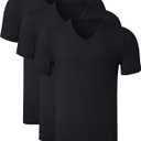 COLORFULLEAF Men's Undershirts Regular Fit T-Shirts Short Sleeve V-Neck Tees 3-Pack Multipack (3Black, L)