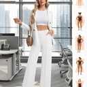 Dress Pants for Women Work Pants Wide Leg Pull On Stretchy Business Casual Trousers High Waisted Slacks with Pockets (White, L)