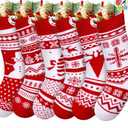 JOYIN 6 Pack 18" Christmas Knit Stockings, Large Rustic Yarn Xmas Stockings Bulk, Cable Knit Xmas Stockings with Snowflake Snowman Reindeer Character for Christmas Tree Fireplace Holiday Decorations