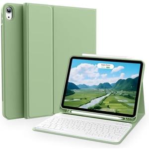 Aoub Case for iPad Air 11-inch M3/M2 2025/2024, iPad Air 5th/4th Generation 10.9 inch 2022/2020, Stand Folio Detachable Wireless Bluetooth Keyboard Cover with Pencil Holder, Light Green