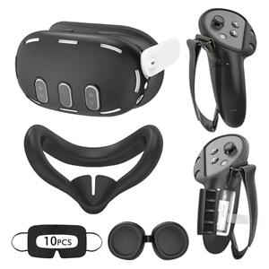 Tyasoleil VR Silicone Case for Meta Quest 3, Design Upgraded Accessories for Quest 3S, Face Cover, Controller Grips, Shell Cover, Lens Cover, Disposable Eye Cover (Black)