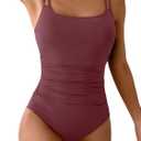 Eomenie One Piece Swimsuit for Women Tummy Control Ruched Bathing Suit Push Up Slimming Swim Suit Double Straps Swimwear L