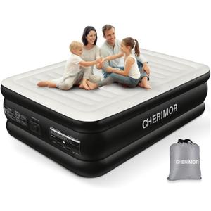 CHERIMOR Air Mattress Queen with Built in Pump, Inflatable Blow Up Mattress 18" Raised, Multi-Layer Leakproof, Heavy-Duty Support 800 lbs, Air Bed Queen Size for Home Guests Camping, 3-Min Inflation