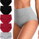 ASIMOON Tummy Control High Waisted Underwear for Women Cotton Plus Size Full Coverage Panties Ladies Briefs (Large, 5 Pack)