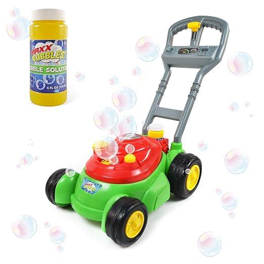 Bubble N Go Mower | Plastic Construction, No Batteries Required, 22 in Tall, 14 x 10 in, 3.2 lb, Hand Push Power, Realistic Mowing Sounds, Red