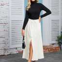 MAKABO Women's Maxi Pleated Skirt with Pockets, High Waisted A Line Long Skirts Button Down Business Casual Outfits (White, M)