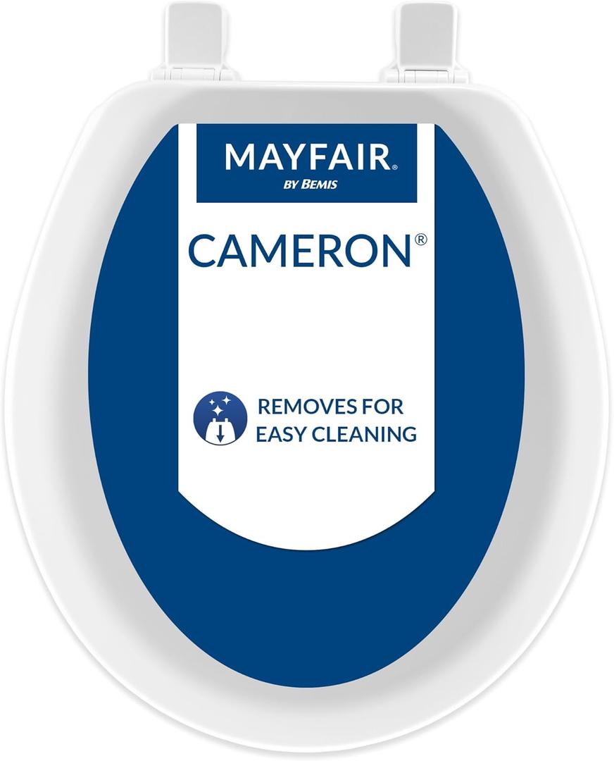 Mayfair Cameron White Toilet Seat, Non Slip Heavy Duty Wood, Easy Clean, Round