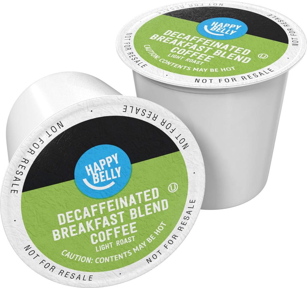 Amazon Brand - Happy Belly Decaf Light Roast Coffee Pods, Breakfast Blend, Compatible with Keurig 2.0 K-Cup Brewers, 100 Count (EXP 08/31/27)