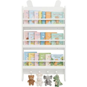 Wooden Kids Bookshelf, 3-Tier Wall Mount Shelf for Toys & Book Storage
