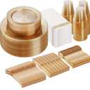 Goodluck 350 Pieces Dinnerware Set for 50 Guests, Plastic Plates Disposable for Party, Include: 100 Gold Glitter Plastic Plates, 50 Paper Napkins, 50 Cups, 50 Gold Glitter Plastic Silverware Set