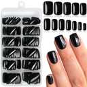 LoveOurHome 240pc Black Press on Nails Short Fake Nails Square Glue on Nail Short Acrylic Nails Press ons Nail Tips Full Cover False Nail Women Gilrs Square Artificial Fingernail with Adhesive Tab
