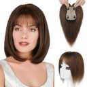 REECHO Human Hair Topper with Bangs for Women Real Human Hair Natural Hairpiece for Daily Wear, Medium Brown