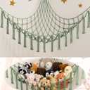 Stuffed Animal Storage Hammock or Net - Large Toy Hammock Net for Stuffed Animals Corner - Hanging Stuff Animal Organizer Holder Ideas for Plush - Baby Nursery Wall Bedroom Room Decor (Olive Green)