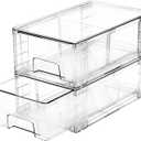 2 Pack Stackable Storage Drawers,Plastic Organizers Bins, Drawers Storage with Handles and Movable Dividers for Organization and Storage in Fridge,Dressers, Pantry, Kitchen Cabinets, Under Sink