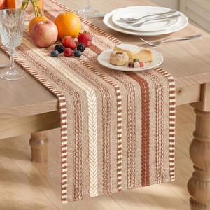 Artoid Mode Caramel Farmhouse Woven Table Runner, Seasonal Holiday Rustic Kitchen Dining Table Decoration for Home Party Decor 12x90 Inch