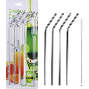 6 Reusable Straws - Stainless Steel Drinking - Set of 6 + 2 Cleaners - Eco Friendly, SAFE, NON-TOXIC non-plastic