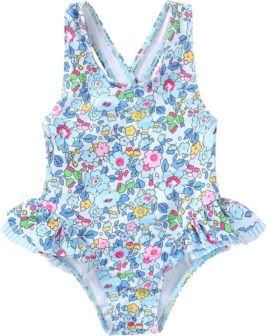 Toddler Swimsuit Girl Infant One Piece Swimwear Stripe Floral Summer Beach Bathing Suits with Bowknot