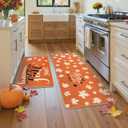 KIMODE Kitchen Rugs Non Slip Washable 17"x47"+17"x29", Fall Farmhouse Kitchen Rugs Sets of 2, Autumn Maple Leaf Rugs for Kitchen Floor, Absorbent Kitchen Mats for Floor Laundry Office Sink Desk